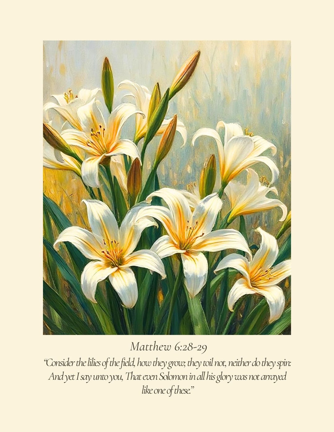 Consider the Lilies Scripture Print: Christian Floral Bible Verse Art ...