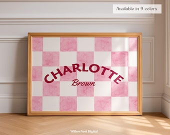 Custom Name Sign, Personalized Kids Nursery Wall Art, Checkerboard Baby Room Decor, Kids Room Digital Download Modern Toddler Wall Art
