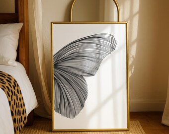 Butterfly Wing Line Art Print, Minimalist Black Line, Scandinavian Decor (Digital Download)