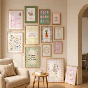 Retro Easter Set of 30 Prints Gallery, Pastel Spring Wall Art, Digital Download