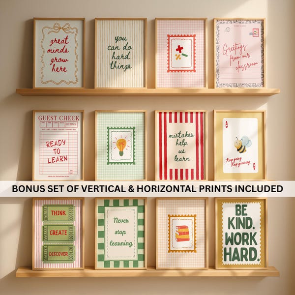 Back To School Gallery Set of 12 Prints, Teacher Wall Art, Homeschool Posters for Classroom Decor, Motivational Classroom Printable