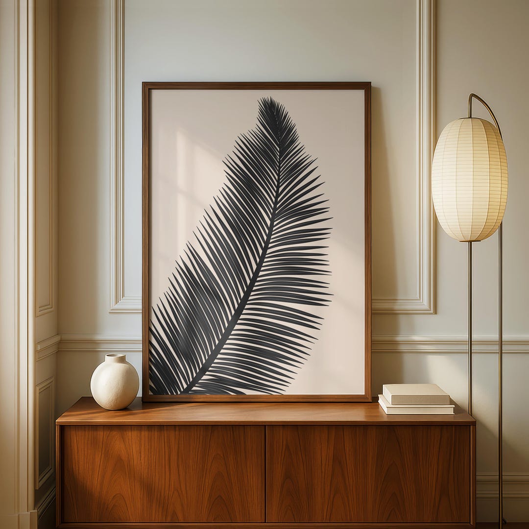 Neutral Botanical Wall Art Printable, Black Beige Palm Leaf Print ...