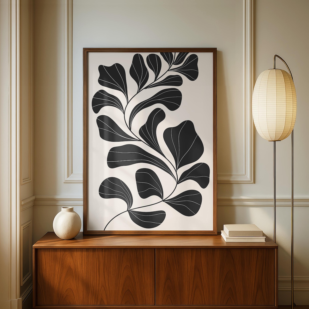 Neutral Botanical Wall Art Printable, Black Beige Abstract Leaves ...