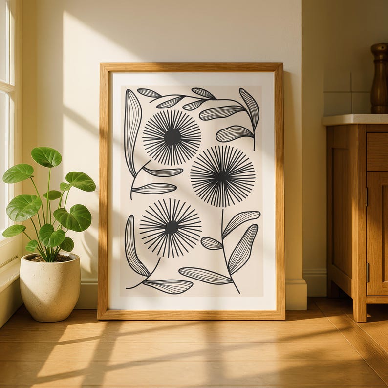 Minimalist Floral Line Art Printable, Neutral Botanical Wall Art, Black ...