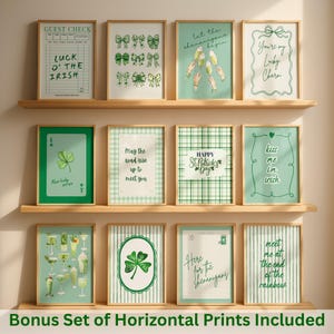Galeria de Impressões de São Patrício, Arte de Parede da Sorte, Estética Retrô do Dia de São Patrício, Decoração Fofa para o Dia de São Patrício, Conjunto Moderno de 15 Downloads Digitais