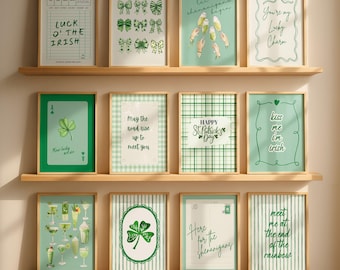 St Patrick's Print Gallery, Lucky Wall Art, Retro St Patty's Day Aesthetic, Cute Saint Patricks Day Decor, Trendy Set of 15 Digital Download