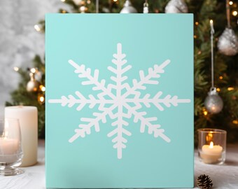 Blue Snowflake Winter Wall Art – Minimalist Scandinavian Holiday Print, Digital Download Christmas Decor