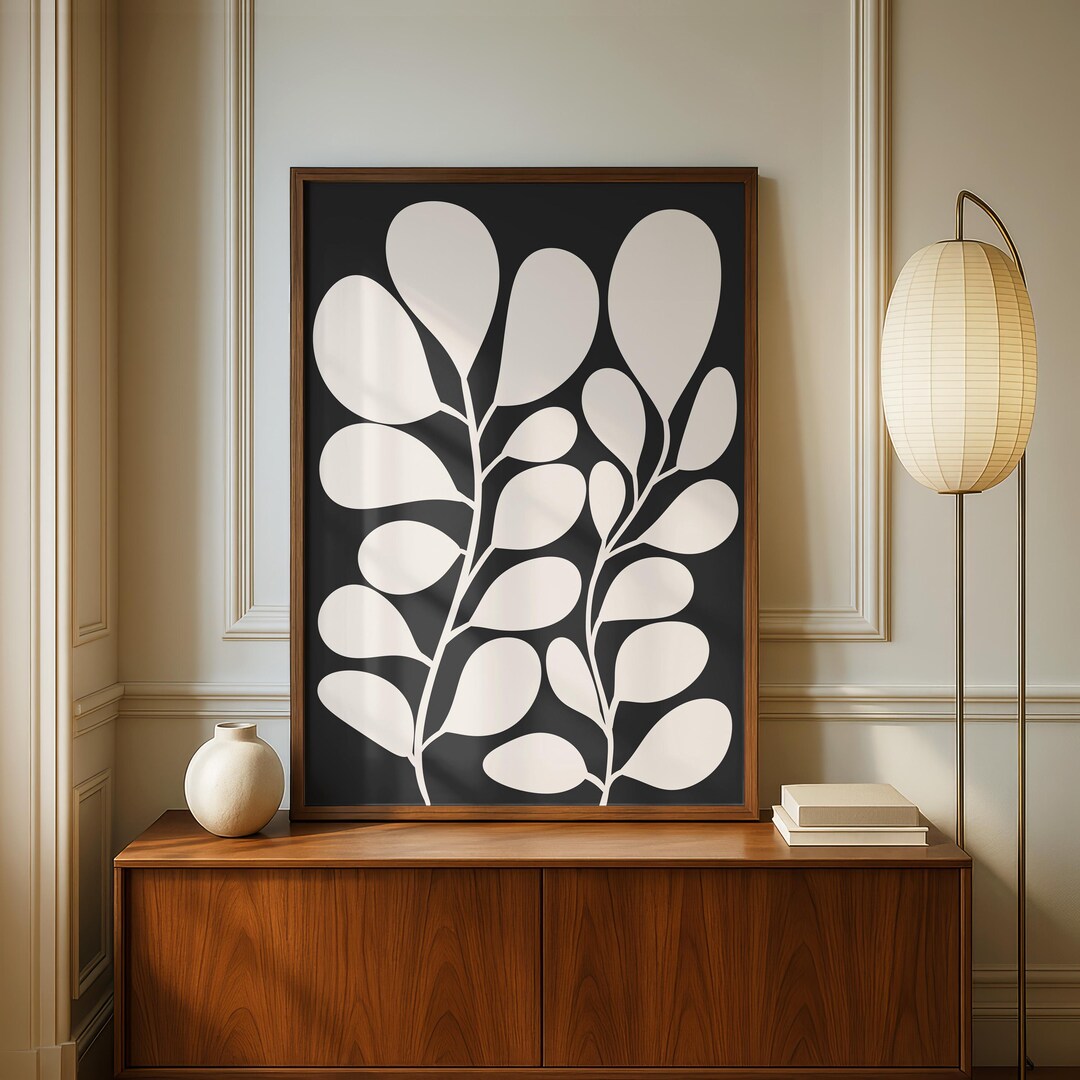 Neutral Botanical Wall Art Printable, Black Beige Abstract Leaf Art ...