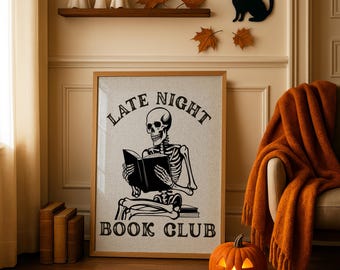 Skeleton Reading Print: Halloween Gothic Wall Art (Digital Download)