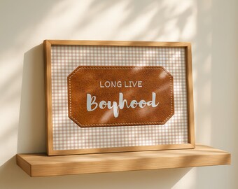 Lámina de cuadros vichy "Long Live Boyhood", decoración rústica para habitación de niño (descarga digital)