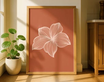 Terracotta Hibiscus Line Art Print • Minimalist Boho Decor (Digital Download)