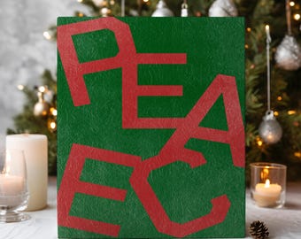Peace Typography Wall Art – Red & Green Holiday Poster, Festive Digital Download Decor