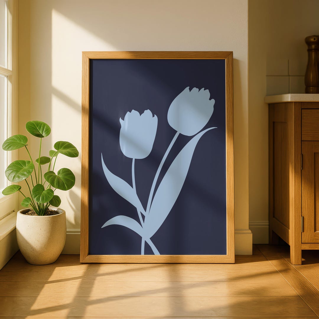 Blue Abstract Floral Wall Art Printable - Mid Century Botanical Design ...