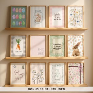Easter Prints Gallery, Spring Wall Art, Retro Easter Bunny Aesthetic, Cute Easter Decor, Pastel Posters, Trendy Set of 12, Digital Download