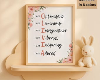 Custom Name Nursery Wall Art Printable, Personalized Kids Affirmation Name Print, Floral Baby Room Decor, Girls Nursery Wall Art