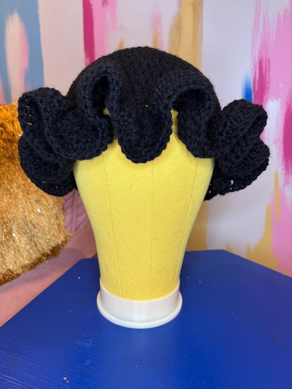 ALL BLACK FLOPPY RUFFLED BUCKET HAT Womens Large Ruffle Edged Floppy Brim Sinamay Sun Hat  main image 3