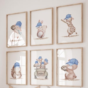 Baseball Nursery Decor: Woodland Animals Watercolor Print (Digital Download)