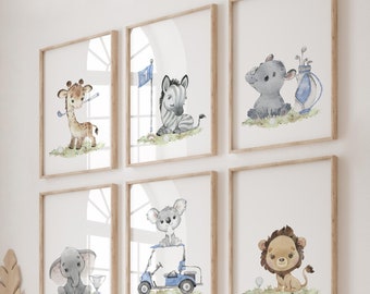 Watercolor Golf Safari Animals Nursery Print Set (Digital Download)