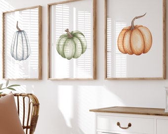Watercolor Pumpkin Prints, Set of 3, Farmhouse Fall Decor (Digital Download)