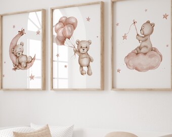 Terracotta Teddy Bear Watercolor Prints: Boho Nursery Decor (Digital Download)