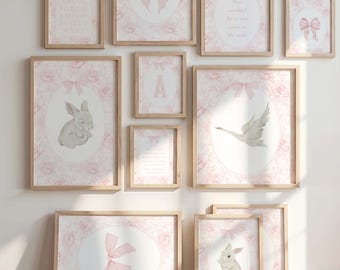 Pink Nursery Initial Letters Art, Swan Bunny Decor (Digital Download)