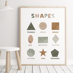 Shapes Print,Educational Print,Home School Printable,Kids Educational Poster, Gender Neutral Nursery Decor,Sage GreenShapes Montessori Print