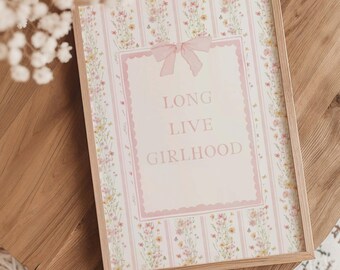 Cottagecore Pink Bow Long Live Girlhood Floral Print Vintage