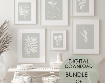 Sage Green Botanical Print Set: Minimalist Line Art (Digital Download)