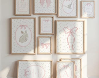 Pink Coquette Bow Bunny Swan Nursery Initial Letters Wall Art Baby Girl Decor