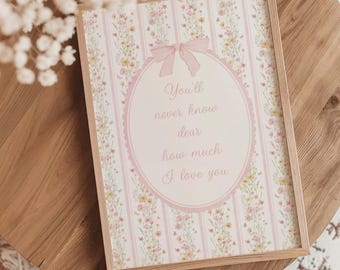 Pink Nursery Quote Print, Cottagecore Floral Bow (Digital Download)