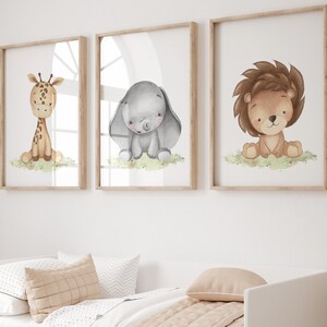 Watercolor Safari Animal Nursery Print Set (Digital Download)