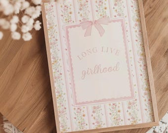 Vintage Pink Bow Floral Girlhood Quote Printable Art