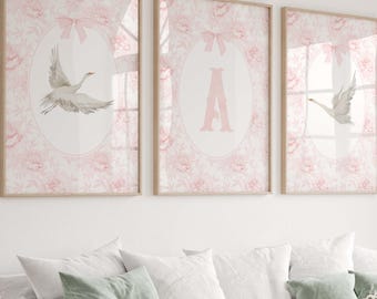 Pink Swan Coquette Nursery Initial Letters Wall Art Pink Baby Girl Decor