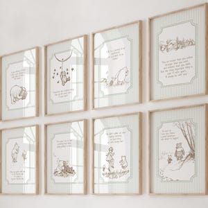 Winnie the Pooh Nursery Prints: Sage Green Baby Room Decor (Digital Download)