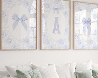 Blue Chinoiserie Bow Nursery Initial Letters Wall Art Blue Baby Girl Decor
