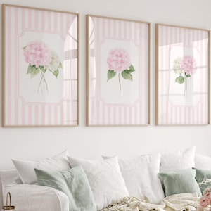 Pink Hydrangea Print Set: Pastel Floral Wall Art (Digital Download)