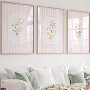 Pink Wildflower Nursery Print Set: Pastel Floral Wall Art (Digital Download