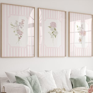 Pink Hydrangea Floral Print Set: Cottagecore Nursery Decor (Digital Download)