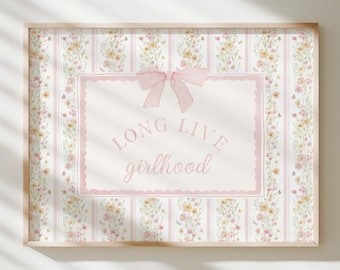 Pink Nursery Floral Bow Girlhood Printable Wall Art
