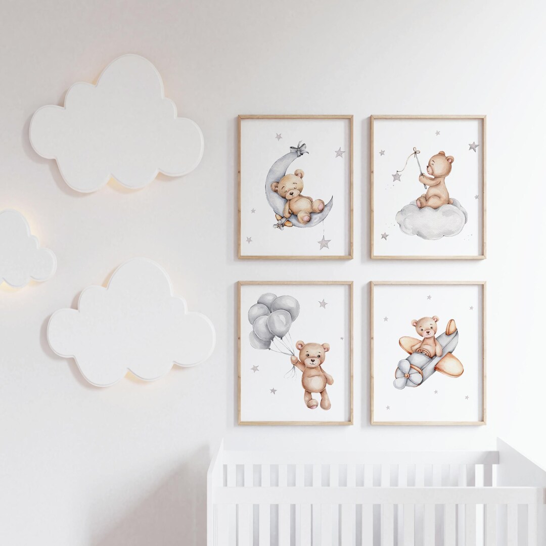 Watercolor Teddy Bear & Bunny Print Set: Gender Neutral Nursery Decor ...