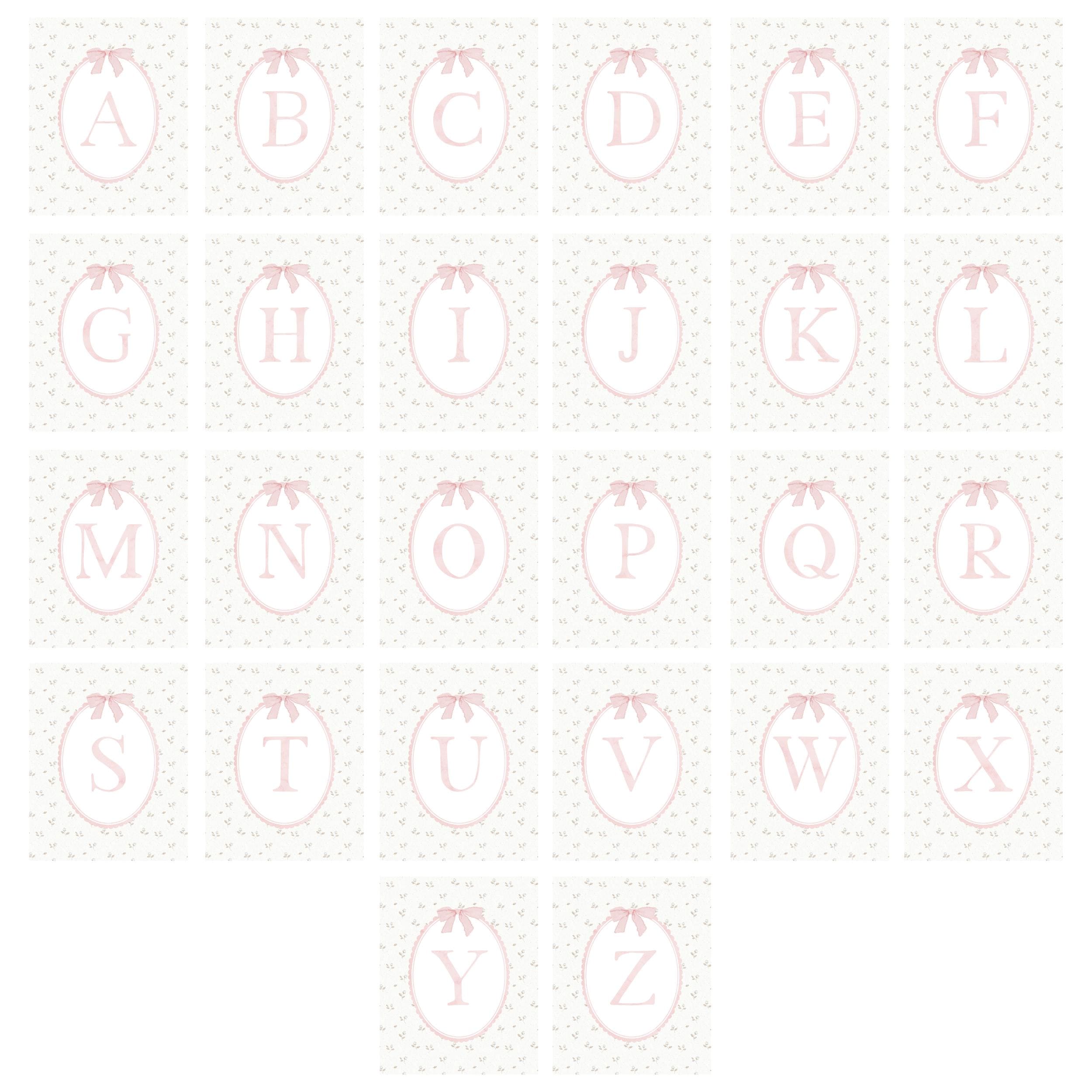 Pink Coquette Bow Bunny Swan Nursery Initial Letters Wall Art Baby Girl ...