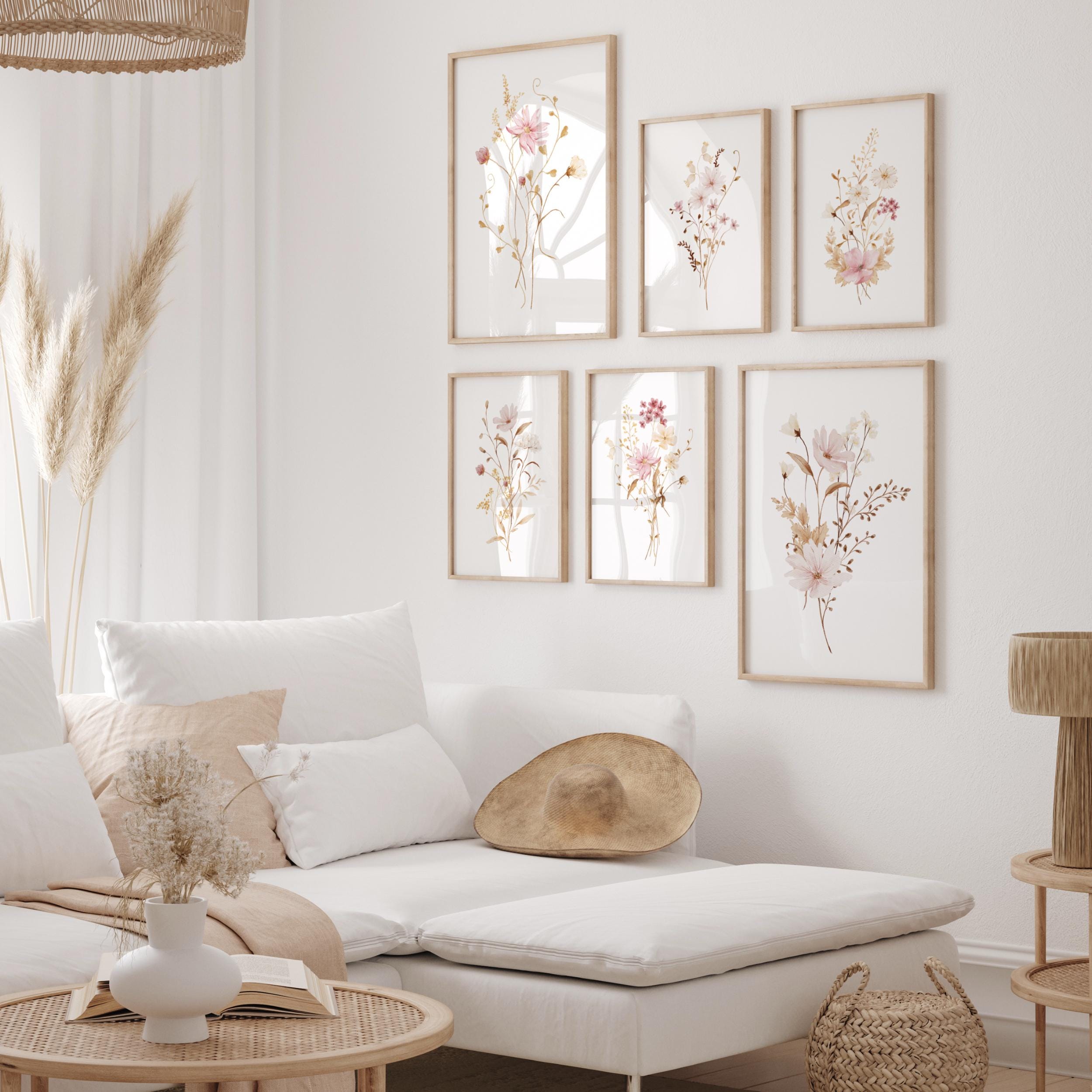 Watercolor Wildflower Print Set: Pink Beige Neutral Decor (digital ...