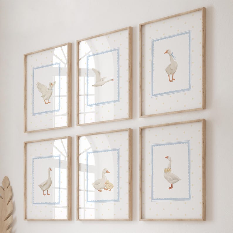 Watercolor Goose Nursery Print Set: Blue & Yellow Vintage Decor ...
