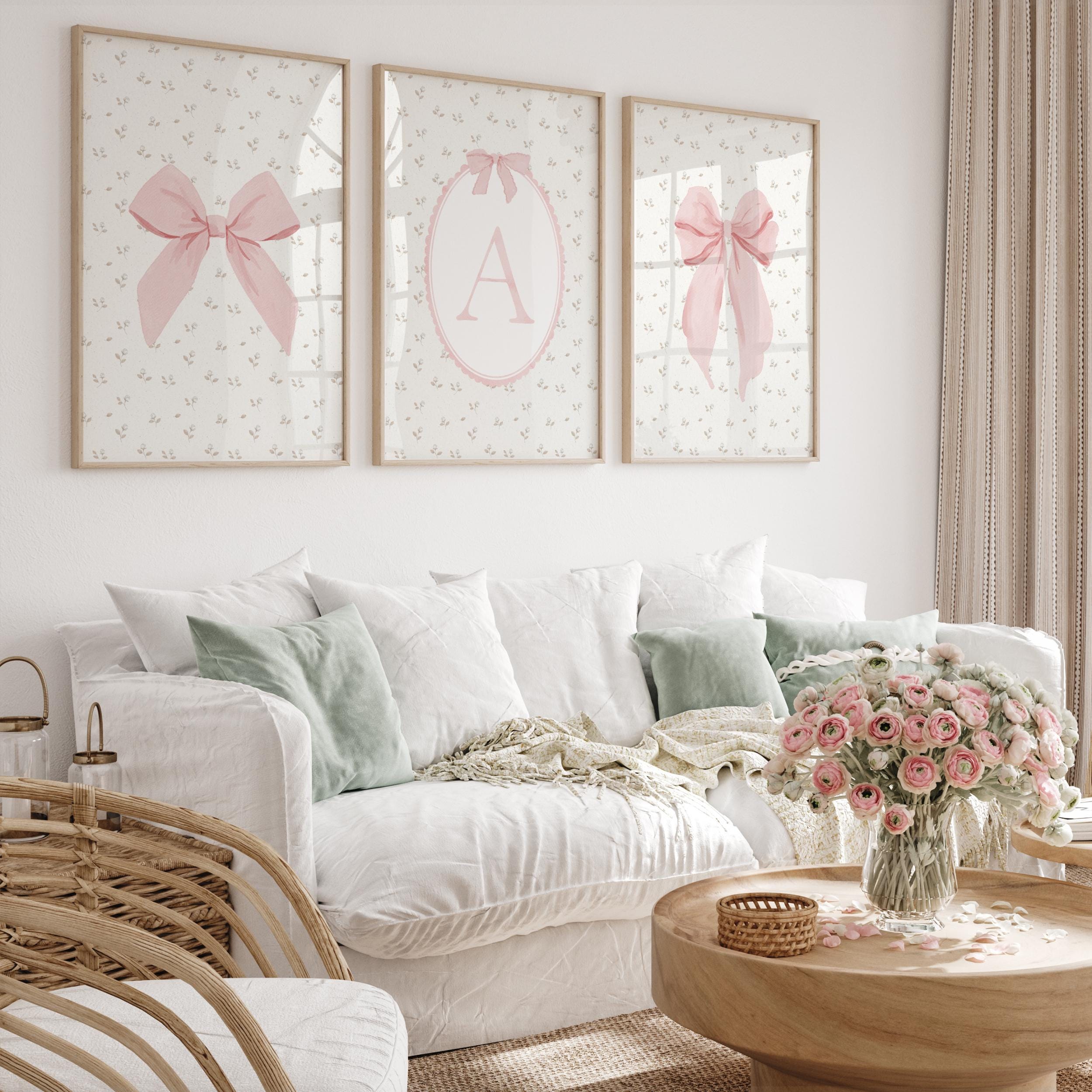 Pink Coquette Bow Bunny Swan Nursery Initial Letters Wall Art Baby Girl ...