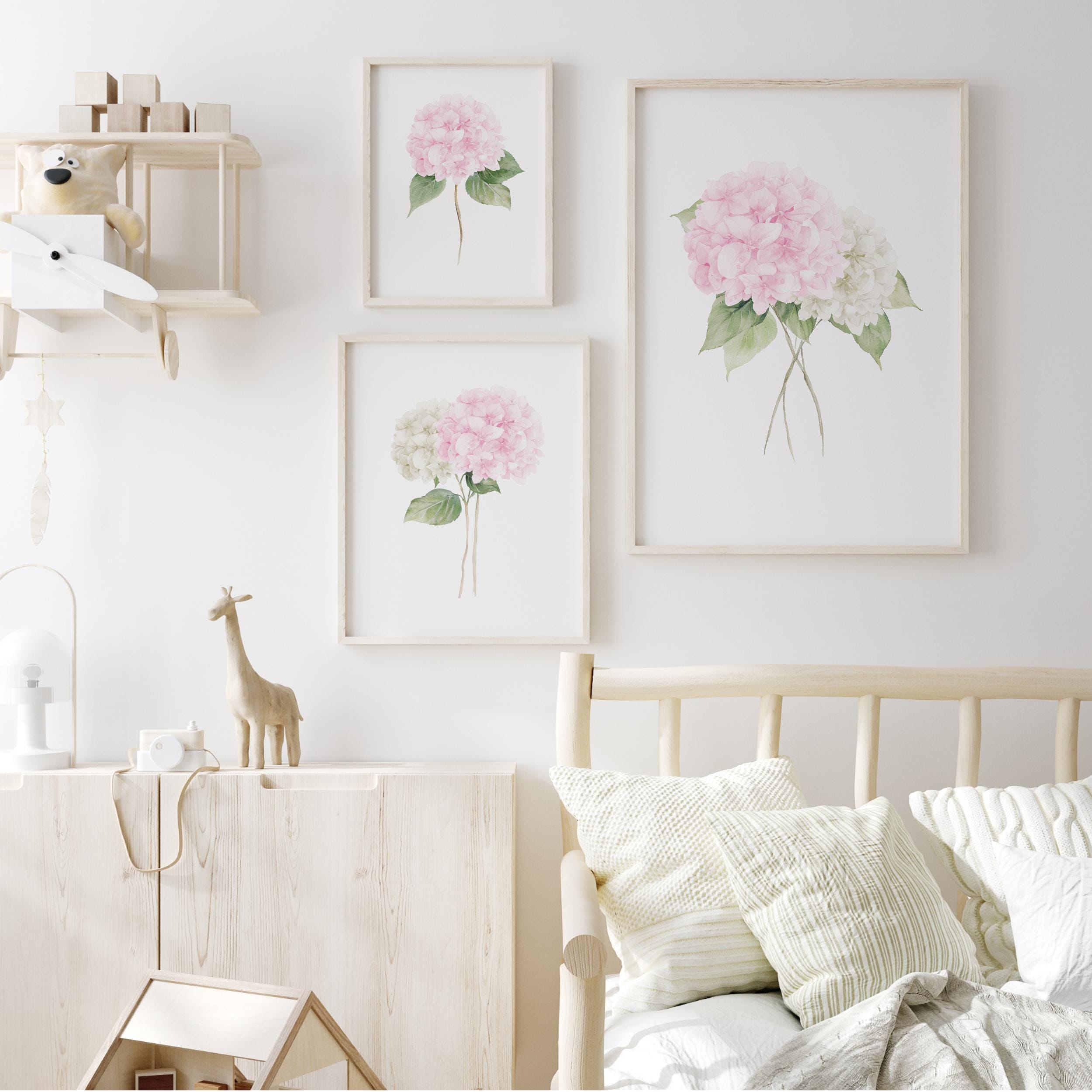 Pink Hydrangea Wall Art Set, Floral Nursery Decor (digital Download) - Etsy