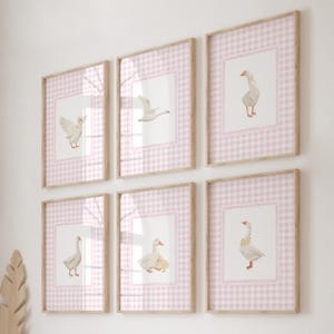 Goose Nursery Print Set: Pink Gingham Cottagecore Art (Digital Download)