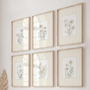 Daisy wall art printable yellow striped floral botanical prints cottagecore decor for kitchen bedroom living room,Yellow flower, Girls Room