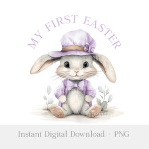 My First Easter Bunny Sublimation Design, 1st Easter PNG, Purple Easter Bunny Rabbit, Lilac Easter PNG, Digital Download,Baby Girls Body,Mug