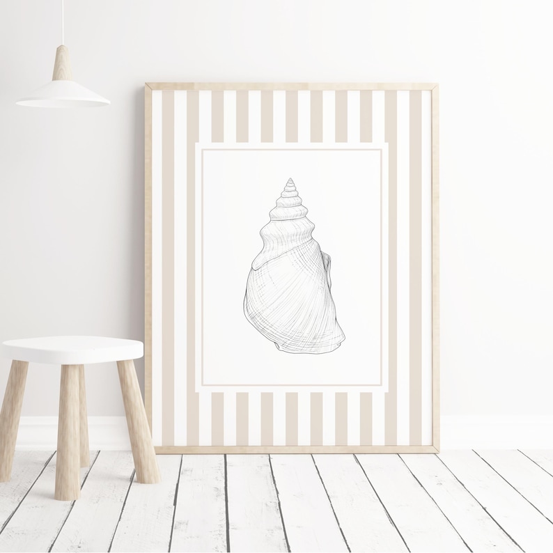 Coastal bathroom wall art seashell print set beige neutral printable digital download