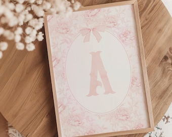 Pink Floral Chinoiserie Initial Letters Printable Nursery Decor